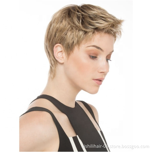 Aishili The factory wholesale synthetic wigs short pixie cut natural straight light brown hair for Fashion American woman